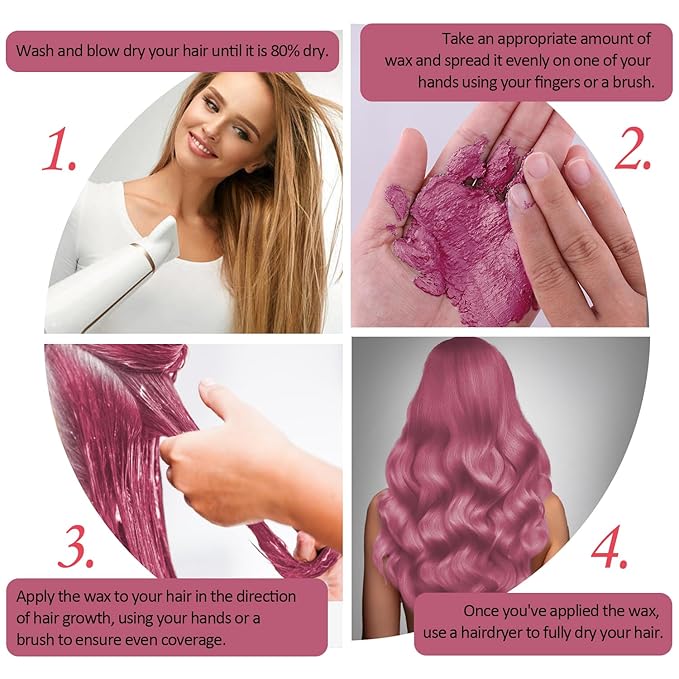 Pink Temporary Hair Color Wax, Instant Natural Hairstyle Cream Dye, Washable Styling Pomades for Girls Women Youth, Disposable Coloring Mud for Party Cosplay DIY Halloween