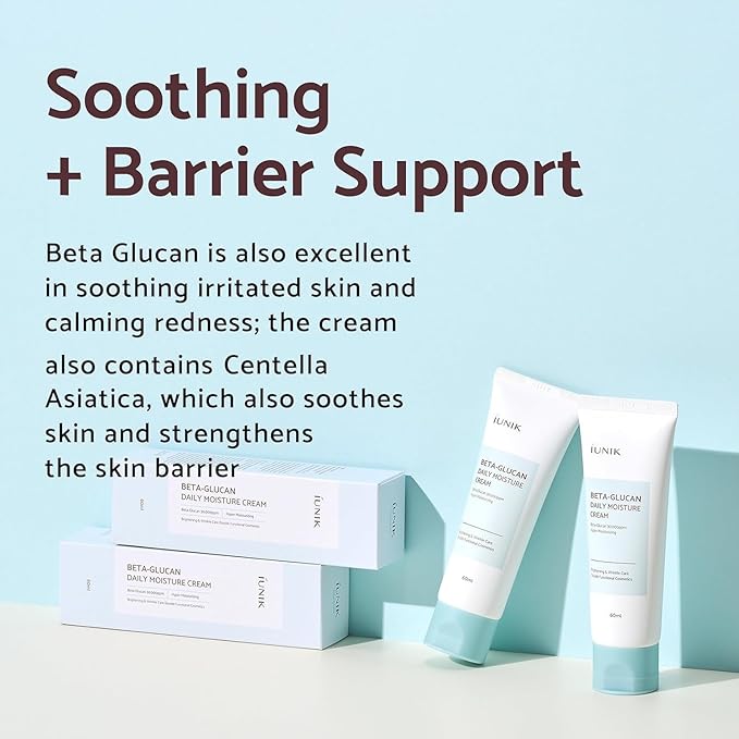 IUNIK Beta-Glucan Vegan Lightweight Non-Sticky Deep Moisture Watery Cream Lotion Daily Moisturizer Quick Absorption Dry Mature Sensitive Fine lines Skin Naturally-Derived Centella Vitamin Korean