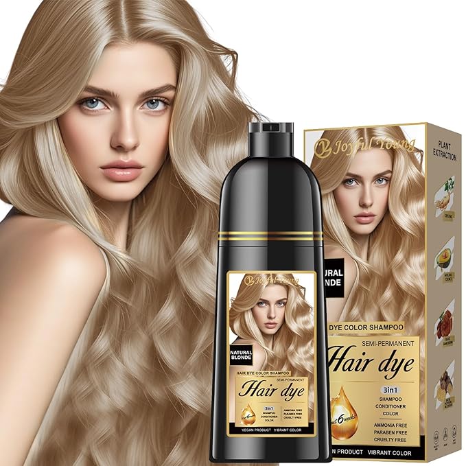 Natural Hair Dye Shampoo 3 IN 1, Hair Color for Gray Hair Coverage, Hair Coloring Shampoo for Women, Color Shampoo Beard Dye for Men, Vegan Ammonia Free Hair Shampoo (NATURAL BLONDE)