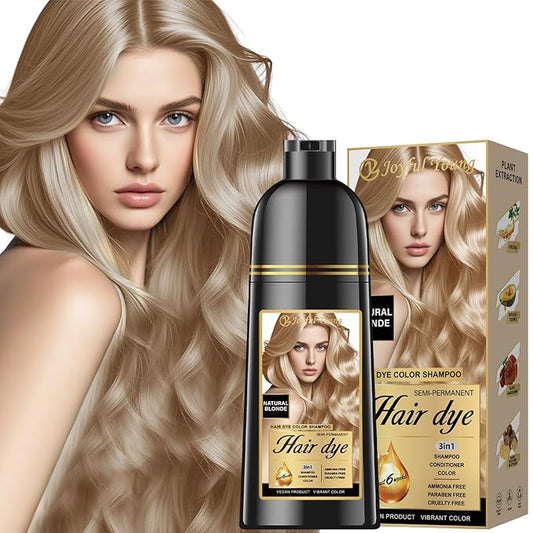 Natural Hair Dye Shampoo 3 IN 1, Hair Color for Gray Hair Coverage, Hair Coloring Shampoo for Women, Color Shampoo Beard Dye for Men, Vegan Ammonia Free Hair Shampoo (NATURAL BLONDE)