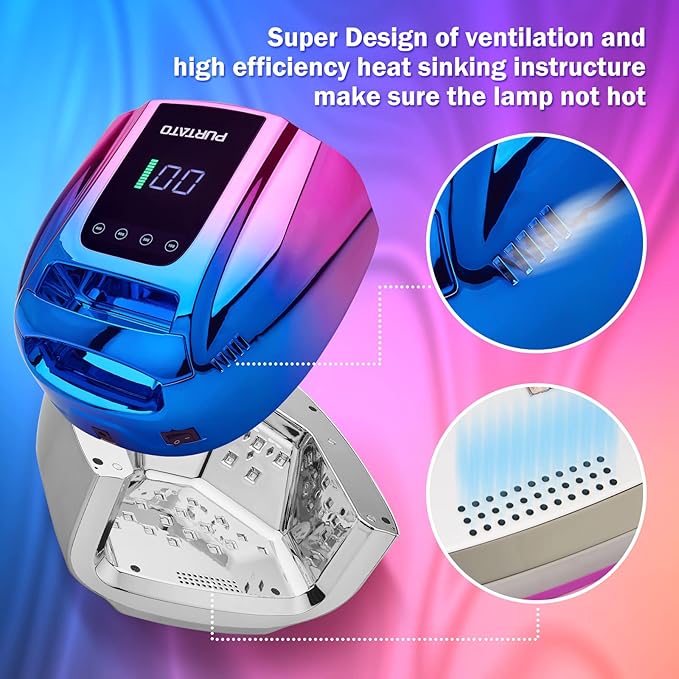 Professional Rechargeable 96W UV LED Portable Cordless UV Light for Nail Lamp Machine with Removable Stainless Steel Bottom,4 Timer Setting and Smart Sensor Nail Dryer (Blue&Purple)