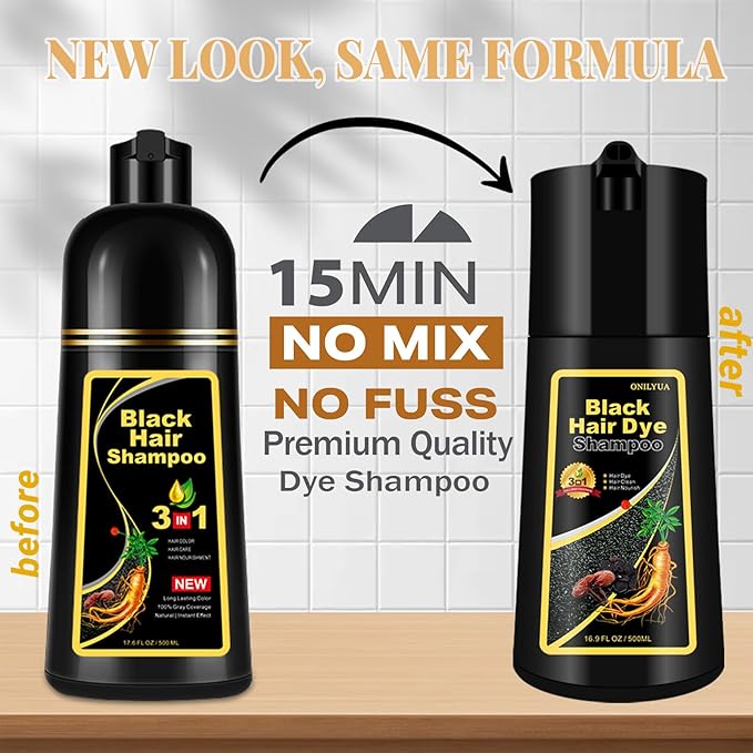 Natural Black Hair Dye Shampoo 3 in 1, Hair Instant Dye Shampoo to Cover Gray Hair for Women Men, Herbal Black Shampoo Hair Dye 500ML, Magic Coloring Shampoo for Painting Hair, Shampoo Para Canas
