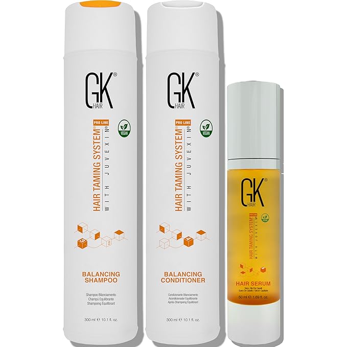 GK HAIR Global Keratin Balancing Shampoo and Conditioner Sets (10.1 Fl Oz/300ml) with Anti Frizz Serum Argan Oil (1.69 Fl Oz/50ml) for Dry Damaged Repair- All Hair Types Sulfate Paraben Free Unisex