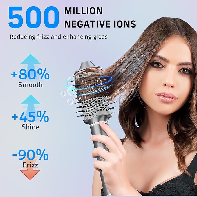 Quico 5 in 1 Blow Dryer Brush Set, Hot Hair Styler with Rotating Hair Dryer Brush, Auto Air Curler, Oval Brush, Curling Wand Set with Air Filter, Multi Styler Hair Tool, No Heat Damage