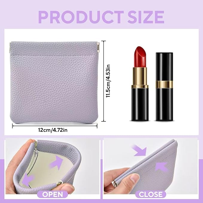 4PCS Small Makeup Bag for Purse，Waterproof Leather Portable Mini Makeup Bag,Snap Closure Organizer Pouch for Coin Cards Jewelry Lipstick Cosmetic Accessories，Small Travel Kit Storage Pouch