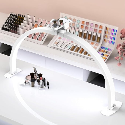 Premium Large Half Moon LED Light for Nail Tech, Foldable Arch Light for Nail Desk Lamp with Phone Stand Perfect for Manicure Handicraft Lighting (White, Large)