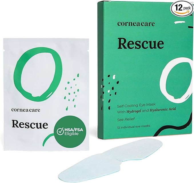 CorneaCare Rescue: Hydrogel Self Cooling Compress | Cold Eye Masks for Puffy Eyes | Self Cooling Eye Compress for Fast Relief | Travel Ready | 12 Count