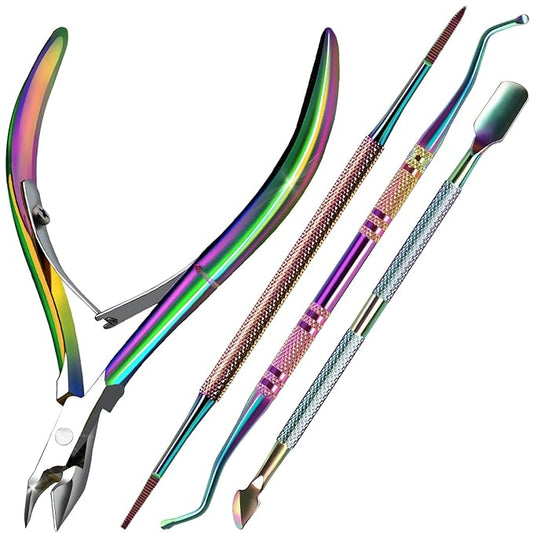 FANDAMEI Cuticle Kit, 4 PCS Nail Care Kit, Manicure Pedicure Tools, Nail Cuticle Nippers, Ingrown Toenail Tools Kit, Toenail File and Lifters Stainless Steel, Nail Lifter, Nail Cuticle Pusher