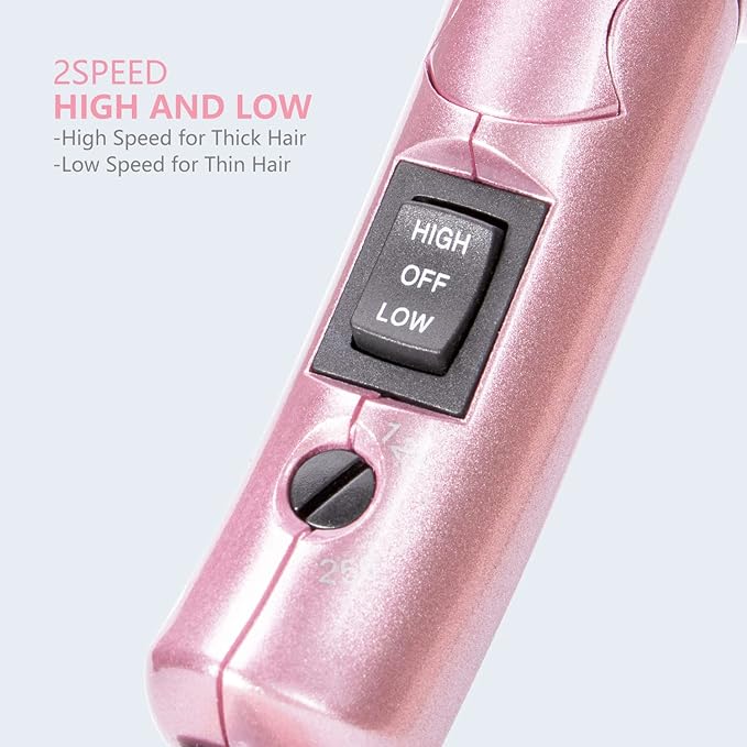 DAN Technology Travel Hair Dryer,Dual Voltage HairDryer,Mini Blow Dryer with Concentrator,Small Hair Dryer with Diffuser,European hairdryer with European Plug,Pink Blow Dryer for Women