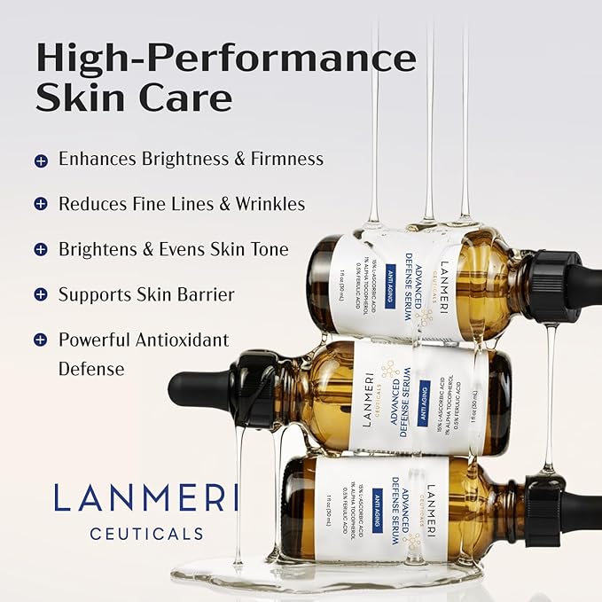 Lanmeri Ceuticals 15% Vitamin C + E + Ferulic Serum: Vitamin C Serum for Face with Vitamin E, Ferulic Acid – Brightening, Anti-Aging, Anti-Wrinkle & Hydration – for Dark Spots & Uneven Skin (1 fl oz)