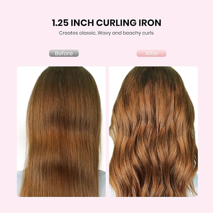 Parstiny Dual Voltage Curling Iron: Home &Travel hair curler with Smart Timer - beginners & Stylists - 1.25 Inch ceramic curling iron Up to 410℉ with LCD & Stand - medium/long hair SGS Certified