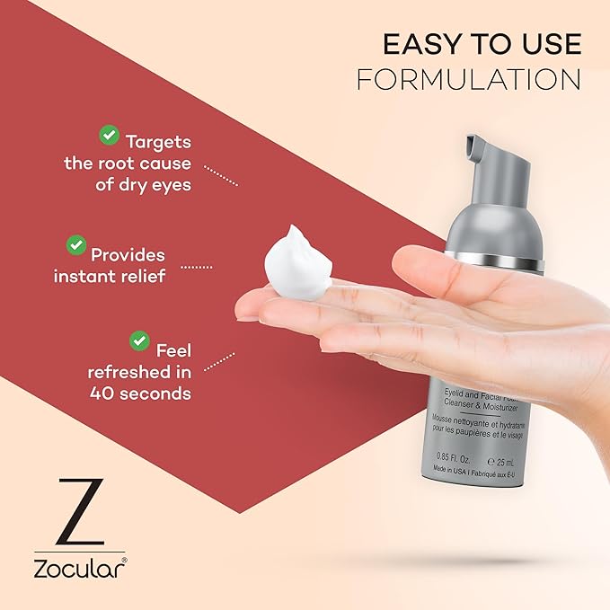 Zocular ZocuFoam Eyelid Cleanser - Foaming Eyelid Scrub - Natural pH Balanced Solution - 25mL
