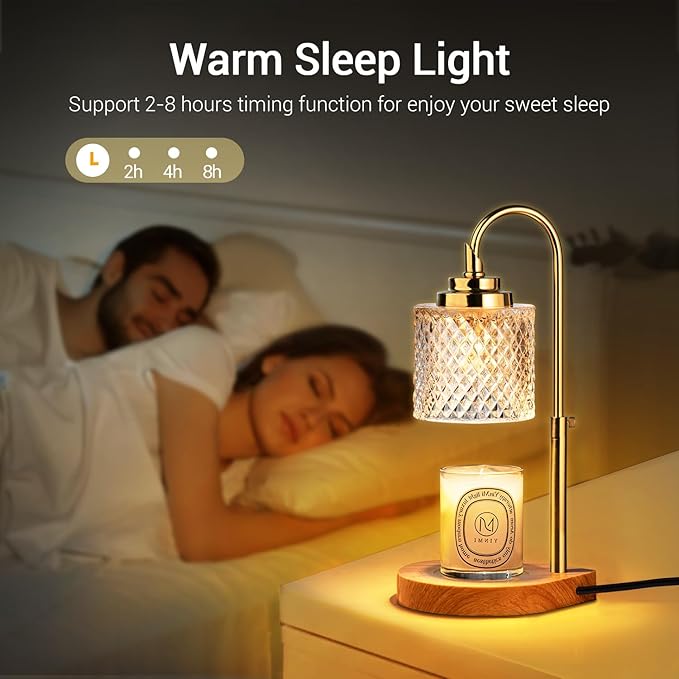Candle Warmer Lamp, Latest Upgraded Candle Lamp Warmer with 2-4-8H Timing, 4-Level Dimming, Height Adjustable, 2 Bulbs for Home Decor Christmas Birthday Gifts for Women Mom Mother's Day Gifts