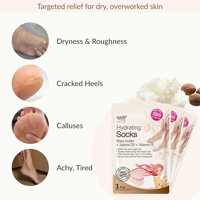 Epielle Hydrating Foot Mask 6 Pairs, Deep Moisturizing Socks for Dry, Cracked Feet, Self Care Gifts for Women, Spa Kit, Stocking Stuffers, Thanksgiving Essentials