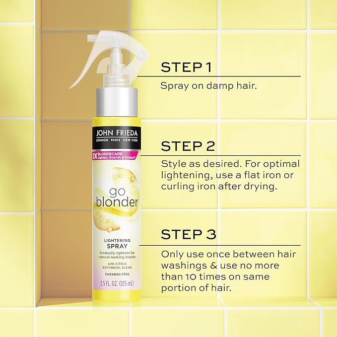 John Frieda Go Blonder Lightening Spray, Controlled Hair Lightener to Gradually Lighten Hair, with Citrus and Chamomile BlondMend Technology, 3.5 Oz
