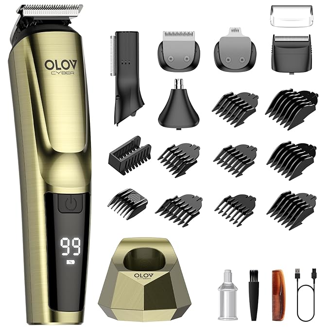 Beard Trimmer for Men, 17-in-1 Mens Grooming Kit with 6 Trimmer Heads, Cordless Hair Clippers Rechargeable with Charging Dock, IPX7 Waterproof Wet Dry Use for Body Face Nose & Mustache