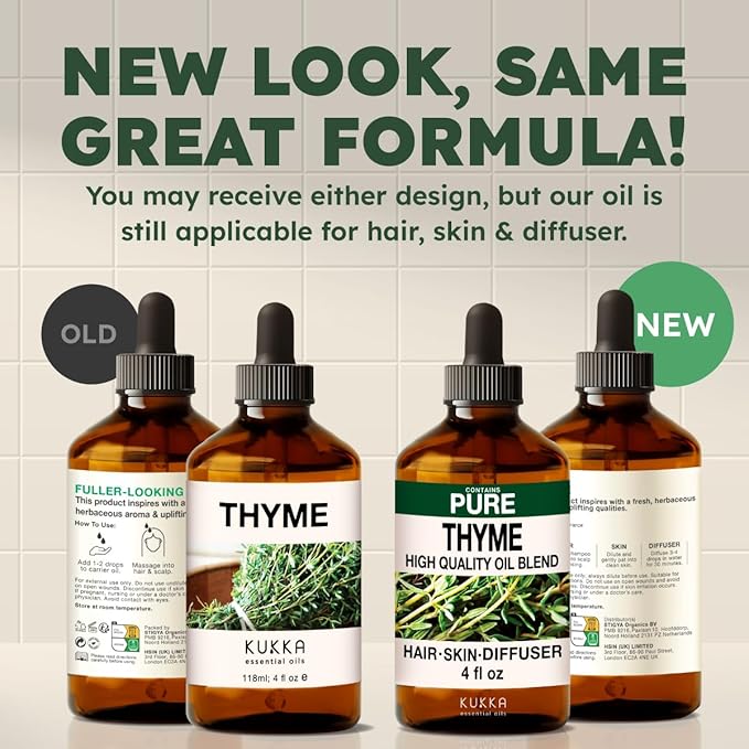 KUKKA Thyme Essential Oils - 4 Fl Oz - for Hair, Skin, Diffuser, Aromatherapy & DIY Soap Making Scent