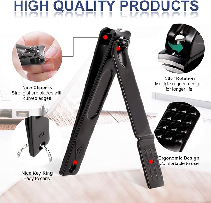 Manicure Pedicure Kit Nail Clippers Set 18 in 1 High Precision Stainless Steel Cutter File Sharp Scissors for Men & Women Fingernails & Toenails Vibrissac Scissors with Stylish Case (black&red_8in1)