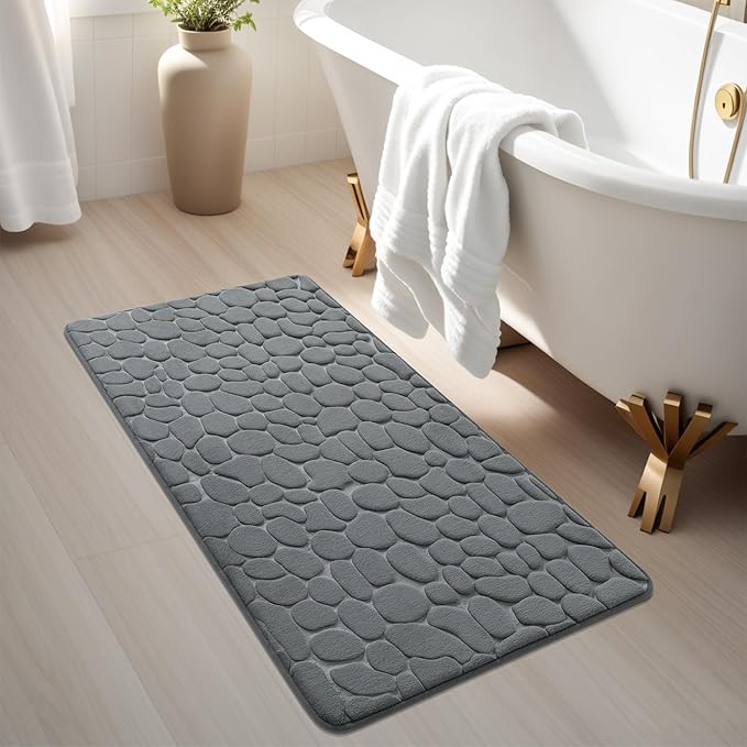 YIHOUSE Memory Foam Runner Rug, Cobblestone Bathroom Runner Rugs Super Water Absorbent Bath Mats for Bathroom Machine Washable Bath Rugs for Hallway Bedroom Laundry Room(24 x 47,Dark Gray)