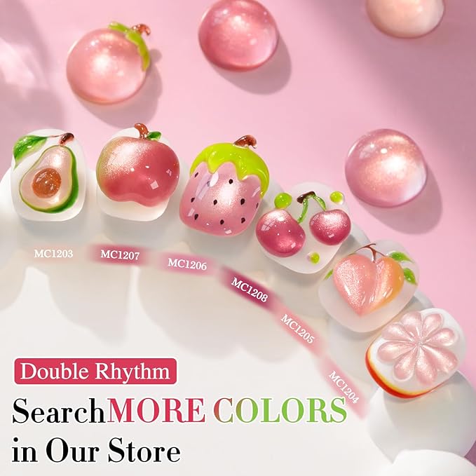 Double Rhythm 0.5 OZ Cat Eye Gel Polish with Magnet 15ML Holographic Glitter Shimmer Translucent Jelly Color Magnetic Nail Polish Salon DIY at Home (Red Pink-MC1207)