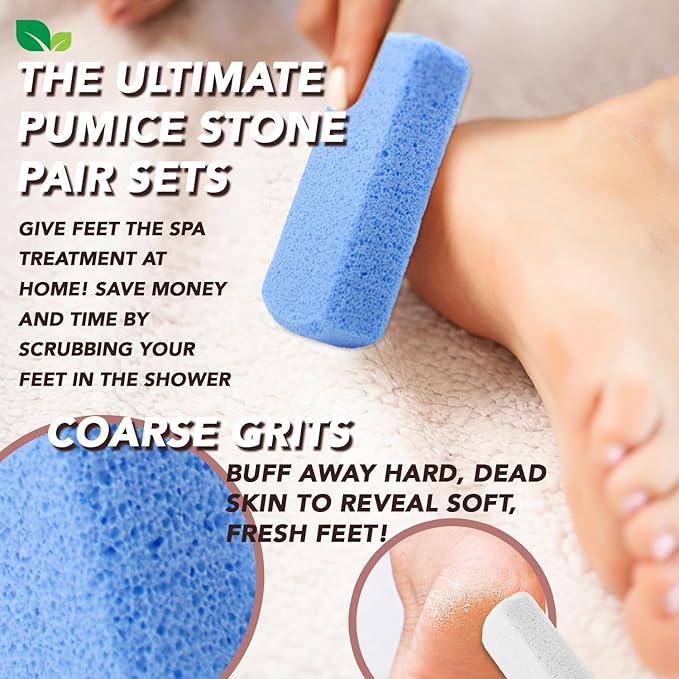 Earth & I - 4 Count - Pumice Stones for Feet, Foot Scrubber, Foot File, Callous Remover for Feet, 2 Grit Levels, Foot Scrubber Dead Skin Remover, Pedicure Tools for Feet
