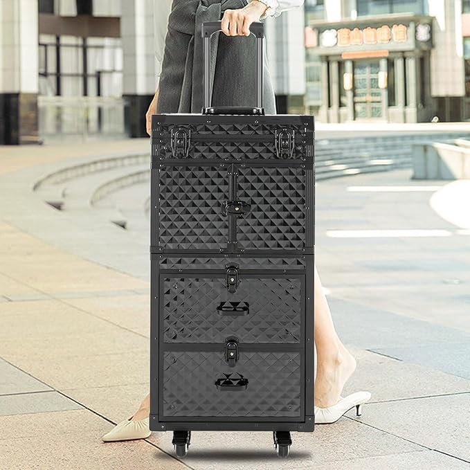 Cosmetic Train Case,Makeup Organizer Travel Case with Multiple Compartments,Rolling Makeup Case,Professional Makeup Casewith Wheels for Make-up Artists,33.07Lbs Load-Bearing