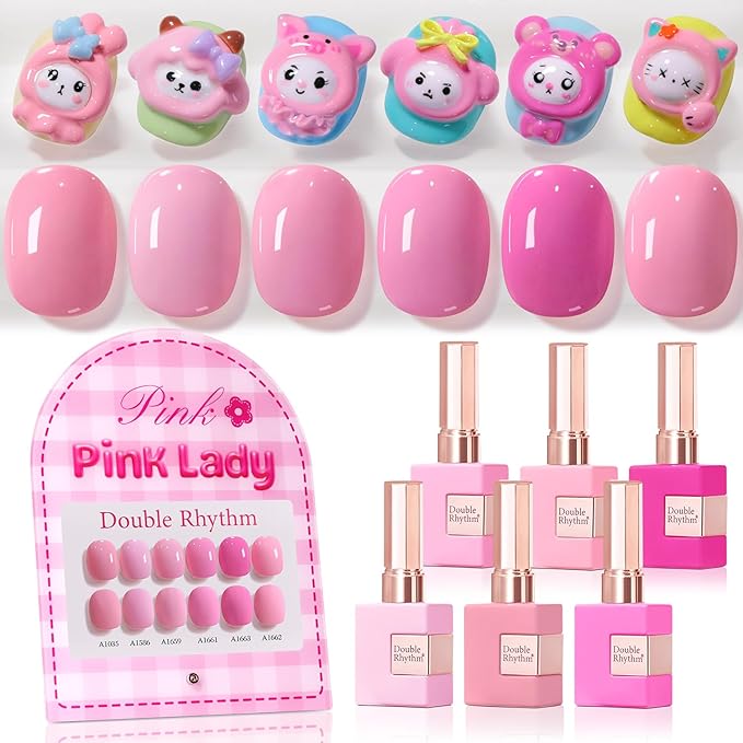Double Rhythm 6 Pcs 15 ML Gel Polish Set Same Color Same Bottle Soak Off Gel Polish Kit Nail Art Manicure Salon DIY at Home for Women (Neutral Skin Pink Nude Beige -T6-53)