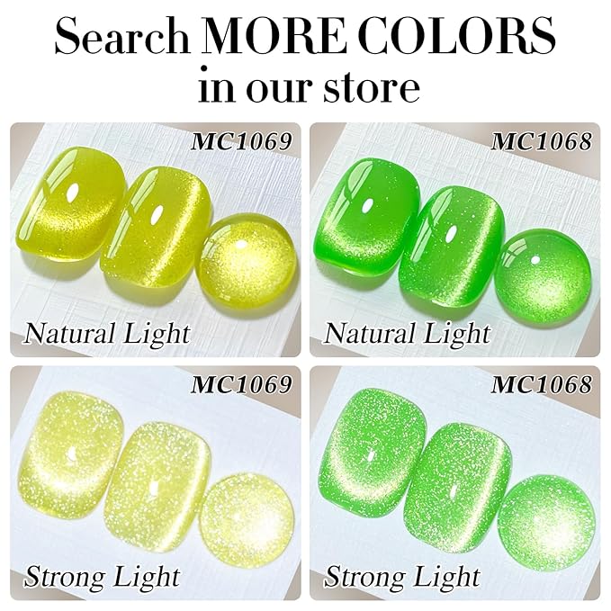 Double Rhythm 15ML Cat Eye Gel Polish with Magnet Glitter Shimmer Translucent Jelly Color 0.5 OZ Magnetic Gel Polish Salon DIY at Home (Green-MC1068)