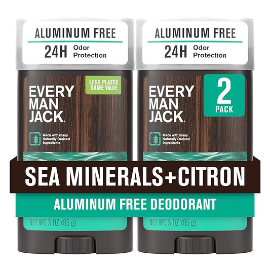 Every Man Jack Sea Minerals + Citron Men’s Deodorant - Stay Fresh with Aluminum Free Deodorant For all Skin Types - Odor Crushing, Long Lasting, with Naturally Derived Ingredients - 3oz (2 Pack)