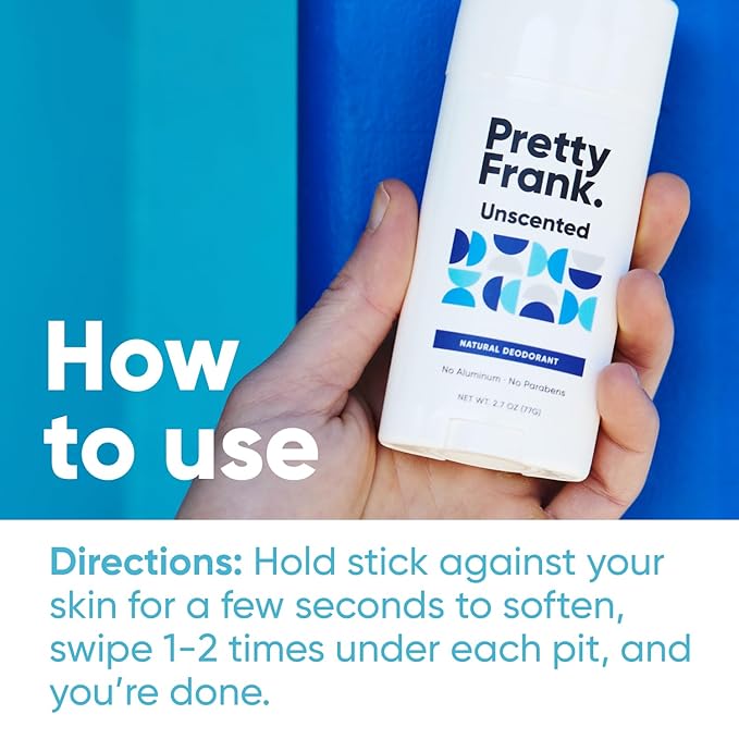 Pretty Frank Natural Aluminum-Free Deodorant Stick, Unscented (1-Pack) | All-Day Odor Control for Women & Men | Effective, Skin Soothing Formula with Safe, Organic Ingredients and No Added Fragrance