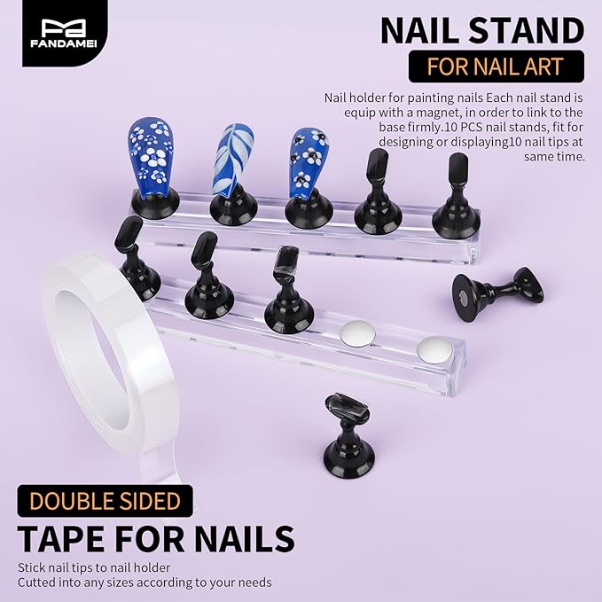 FANDAMEI Nail Art Tools, Nail Brush, 15 PCS Nail Art Brushes, 5 PCS Nail Dotting Tool, Nail Stand, Nail Holder For Painting Nails, Nail Tools, Nail Design Tools, Black