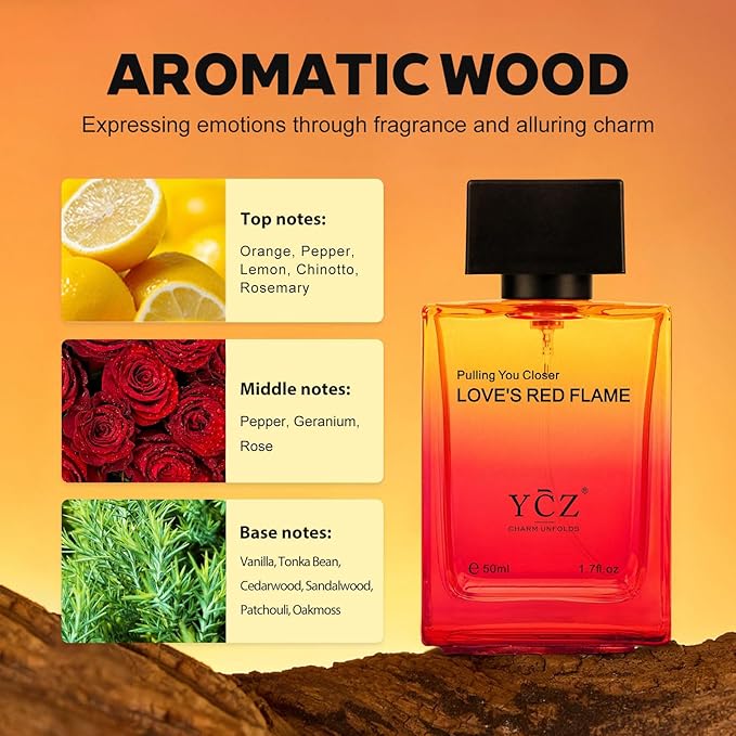 Ycz LOVE'S RED FLAME Eau de Parfum Spray, Long-Lasting Fragrance for Men, Daily Use Men's Casual Cologne, A Signature Scent Great Holiday Gift A Gift for Any Occasion,50 ml (1.65 fl. Oz)