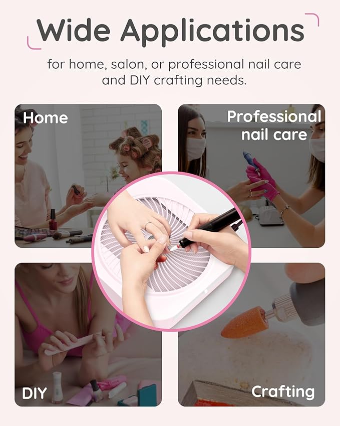 Lictin Nail Dust Collector with Reusable Filter, Adjustable Nail Vacuum Dust Collector Extractor Electric Dust Suction Machine for Acrylic Gel Nail Polishing Pink
