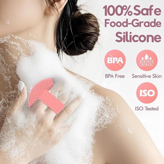 Silicone Body Scrubber - Loop Fin Bristles Loofah for Gentle Exfoliating & Lathering with Body Scrub & Wash, Durable & Hygienic, Deep Cleansing Exfoliator for All Skin Types - Shower Essential
