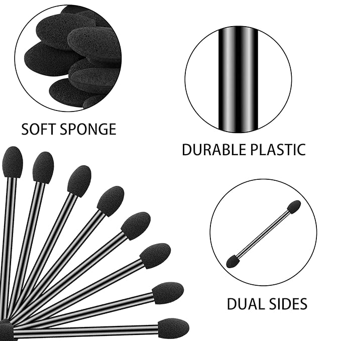 Ponpon 200Pcs Eyeshadow Applicators Dual Sides Eye Sponge Applicators Disposable Eyeshadow Brush for Girls Lady Women Makeup