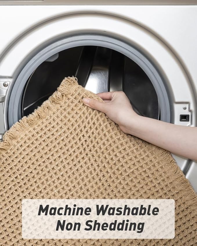 Upgraded Waffle Runner Rug, Super Absorbent Non Slip Bath Mats for Bathroom Floor, Machine Washable Bathroom Runner Rug with Tassels, Ideal for Hallway Bedroom Laundry Room, Brown, 2'x 5'(24" x 60")