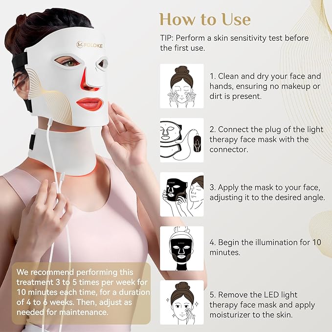 FOLOKE LED Light Therapy Mask Skin Care, 103 3-in-1 Fusion LED Beads, LEDs face mask & neck mask Infrared Red - Wavelength for Home Use, – Advanced Skincare Made Easy (Snow White)