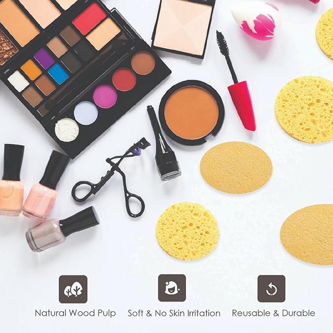 100-Count Compressed Facial Sponges, 100% Natural Cosmetic Spa Sponges for Facial Cleansing, Exfoliating Mask Yellow Round