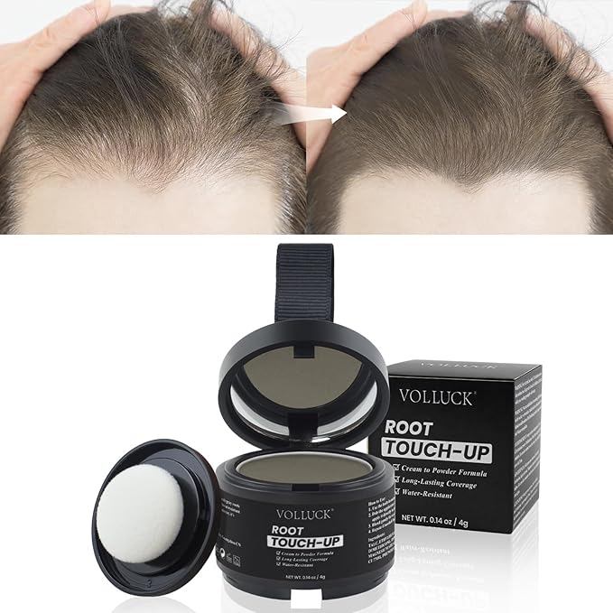 VOLLUCK Hairline Powder Instantly, Root Touch up Powder Hair Color Upgraded, Grey Root Cover up Conceals Hair Loss, Hairline Shadow for Women & Men for Thinning Hair Natural, Sweatproof (Medium Brown)