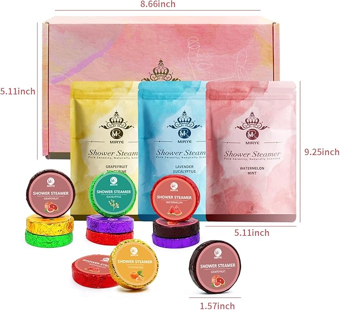 Shower Steamers Aromatherapy, 24-Pack Shower Bombs Birthday Gifts for Women, Christmas Stocking Stuffers Gifts with Eucalyptus Mint Lavender Watermelon Grapefruit Tangerine Essential Oils