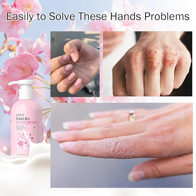 Hand Cream for Dry Cracked Hands - Sakura Moisturizing Hands Lotion for Women Teengirls Holiday Gifts - Instant Hydration Long Lasting Hand Moisturizer for All Skin Non-Greasy, 7.05 Oz / 200g