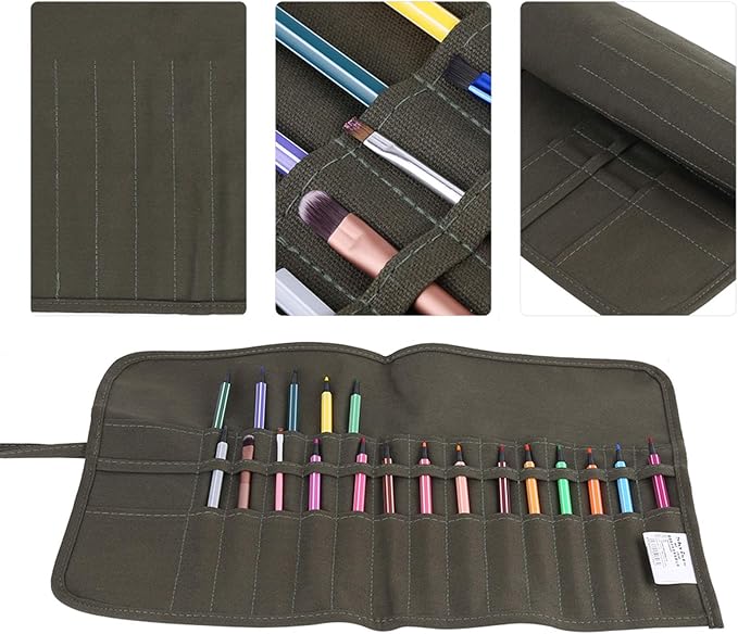 Paint Brush Holder, Paint Brush Case, Brushs Holder, 30 Holes, Canvas Painting Brush Bag, for Artist, Painting, 18.90 X 11.81 Inch, Olive