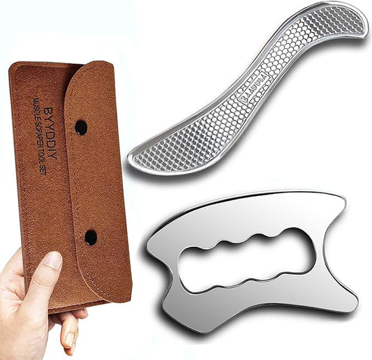 BYYDDIY Stainless Steel Muscle Scraper Tools Set & GuaSha Scraping Massage Tools,Derma Edge Massage Tool & Massage Scraper Tool (S2X)