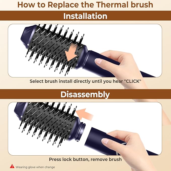 6 in 1 Hair Dryer Brush, Foldable Blow Dryer Brush with Air Styler Curler Wrap, Detachable Hot Air Brush Dry,Volumize, Straight,Curl, Negative Ion Brush Blow Dryer with Diffuser, Hair Styler Tools