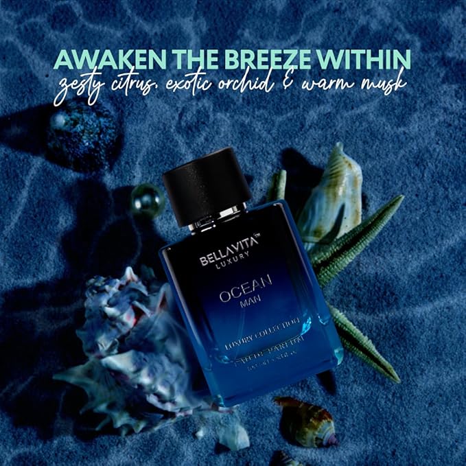 BellaVita Luxury OCEAN Eau de Perfume for Men (100ml) | Fresh Aquatic Fragrance | Notes: Aqueous, Bergamot, Orchid & Jasmine | Masculine Aromatic Fragrance | Mens Parfum Gift