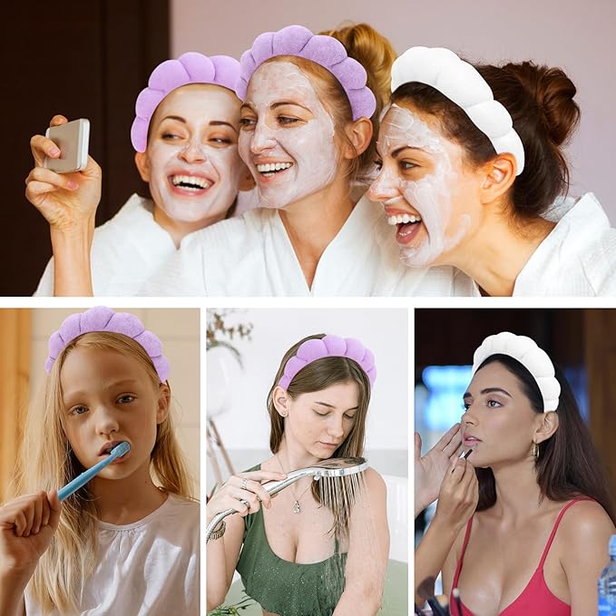 3 Pack Spa Headbands for Washing Face, Skincare Headbands Makeup Headband Sponge Face Wash Headbands, Terry Cloth Headbands Puffy Hair Band for Washing Face