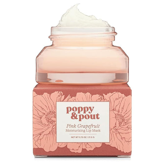 Poppy & Pout Pink Grapefruit Overnight Lip Mask – Moisturizing Lip Treatment with Shea Butter & Beeswax – Cruelty Free, Recyclable Glass Jar (0.65 oz)