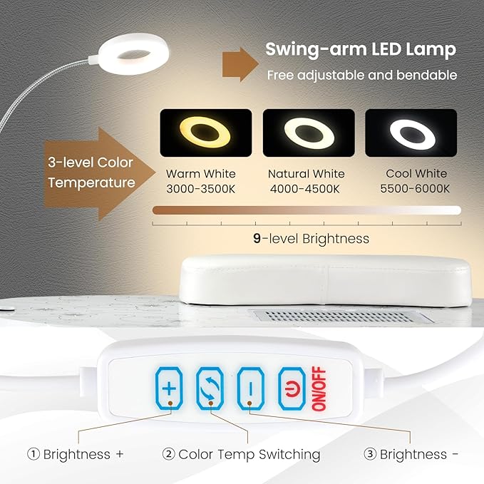 WELLHUT Nail Table All-in-One Manicure Desk w/Electric Dust Collector, LED Nail Lamp, Carry Bag & Wrist Cushion, Mobile Nail Desks w/Universal Mute Wheels for Manicurists Home Spa Beauty Salon