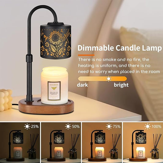 Dimmable Candle Warmer Lamp with Timer Adjustable Height for Scented Jar Candles Electric Candle Wax Melt Warmer for Home Decor Christmas Birthday Gifts for Women Mom(Sunflower+Dragonfly)
