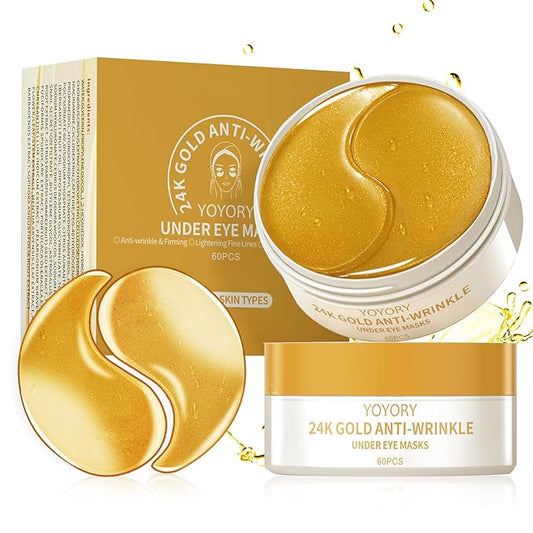 24K Gold Infused Hydrogel Eye Patches - 30 Pairs for Dark Circles, Wrinkles, Eye Bags & Puffy Eyes | Retinol & Collagen Complex, Hydrating Firming Treatment Alternative (Gold)